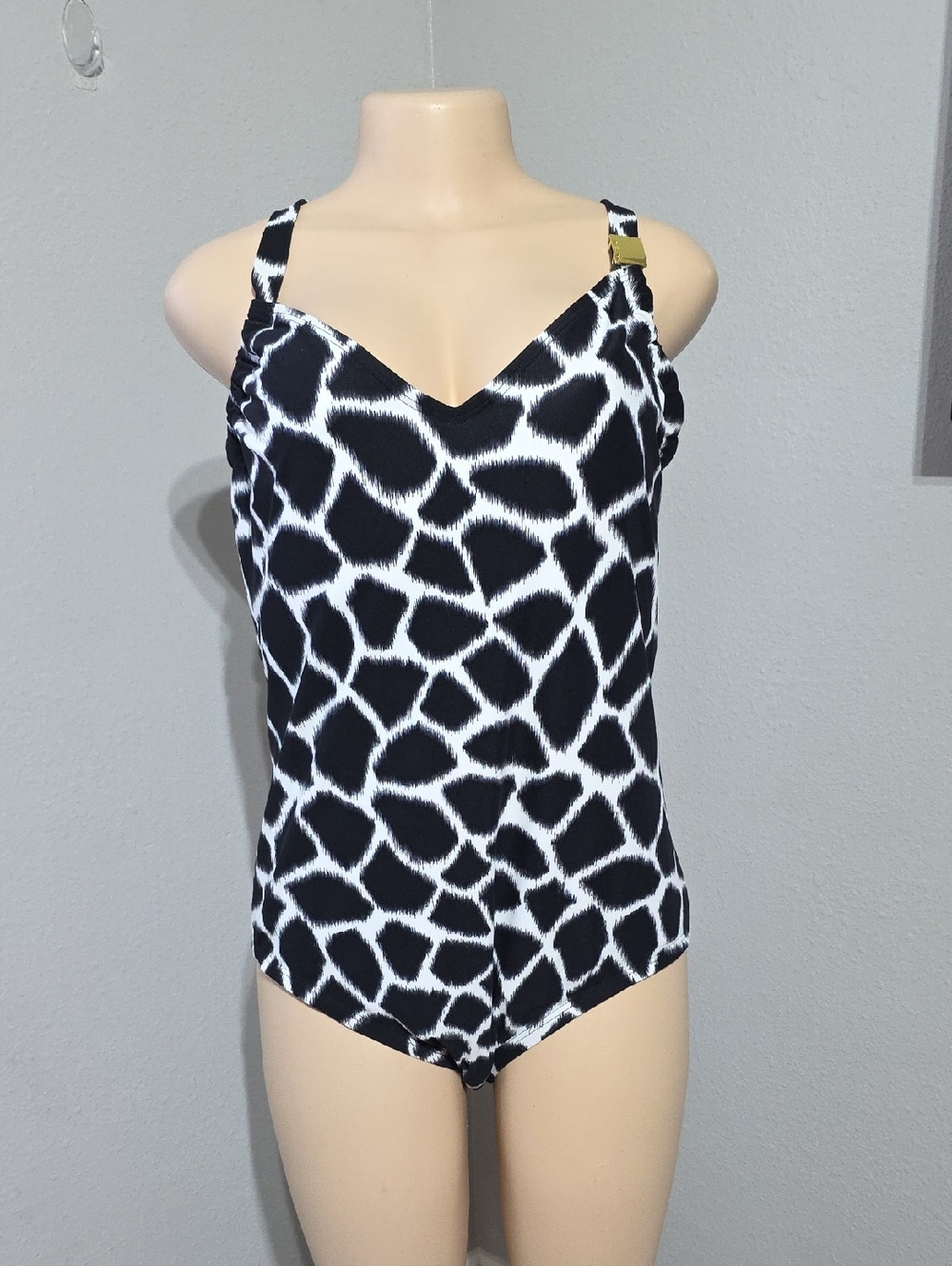 Michael Kors Black & White Patterned Strap One Piece Bikini  Size 24W